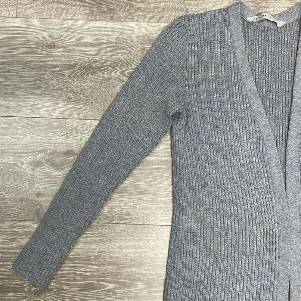 Athleta Long Sweater Duster Cardigan Merino Wool Blend Blue Gray S